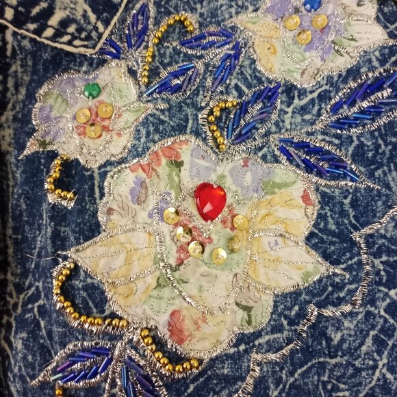 Vintage Pret Blue Acid Wash Embellished Short Sleeve Button Front Shirt - Picture 3 of 7